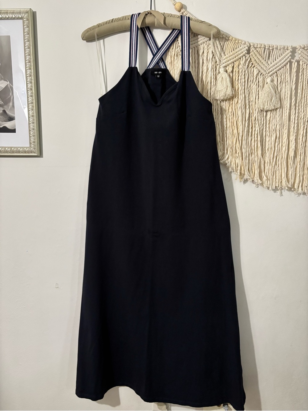 Saint + Sophia Striped-Strap Blue Maxi Dress with Crossback Straps